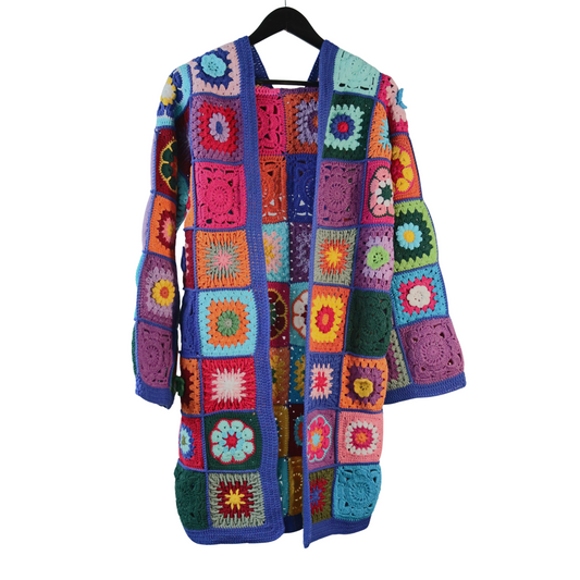 Blue African Flower Crochet Jacket