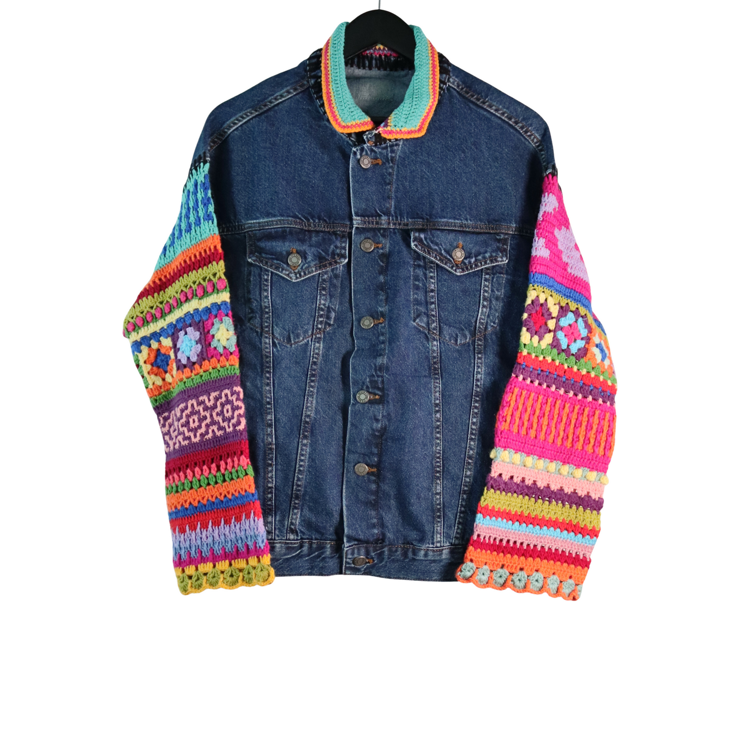 Denim Jacket With Crochet Sleeves