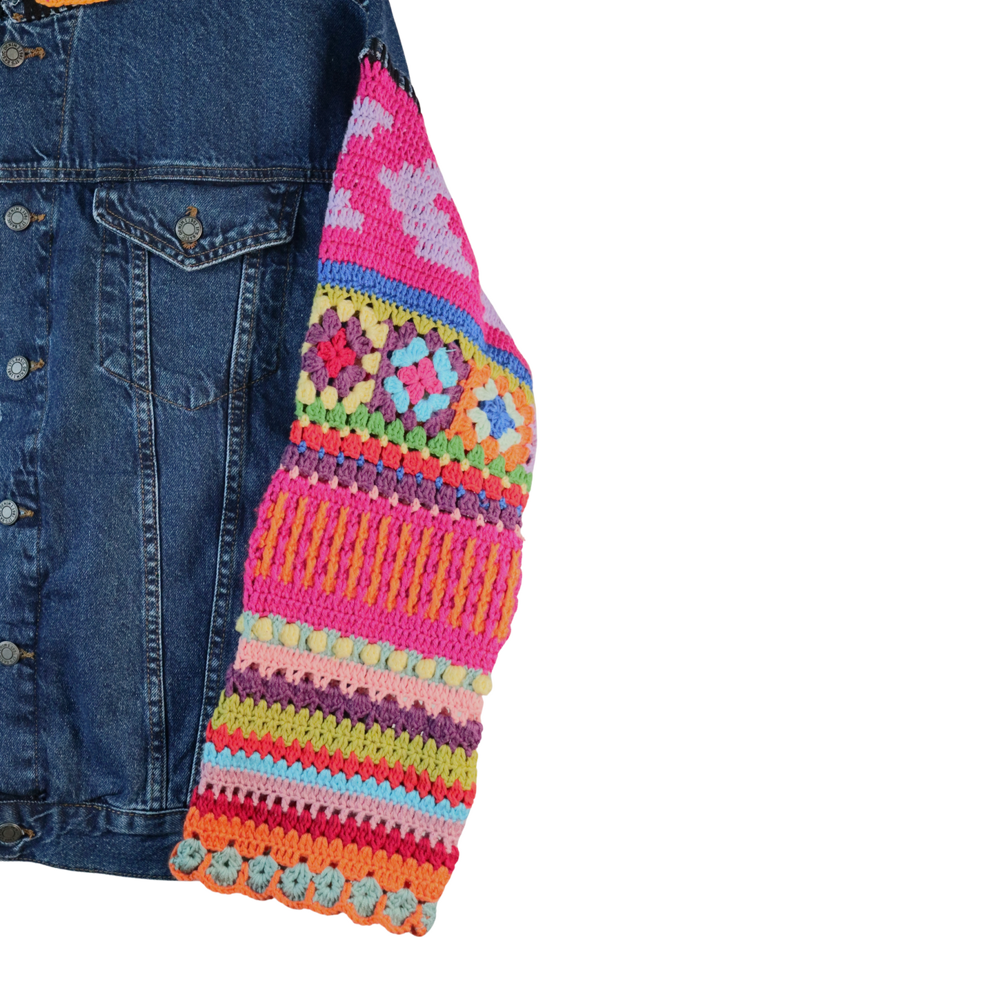 Denim Jacket With Crochet Sleeves