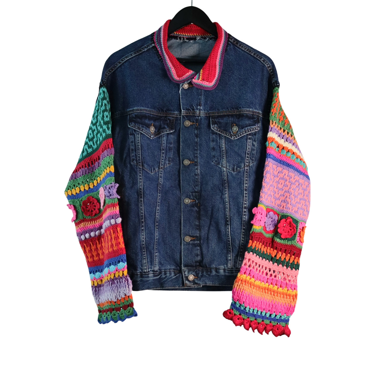 Denim Jacket With Crochet Sleeves