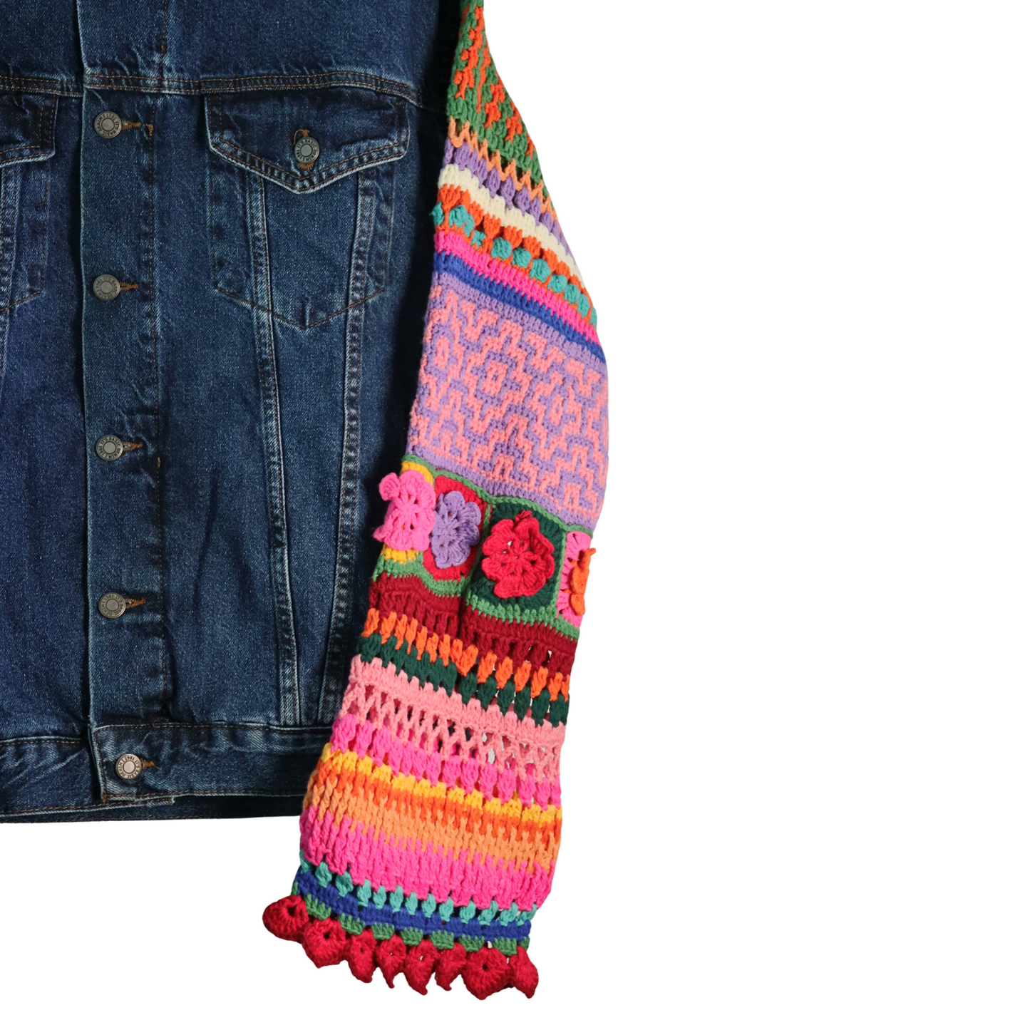 Denim Jacket With Crochet Sleeves