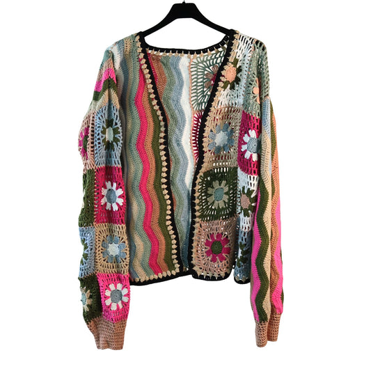 Olive and Pink Floral Crochet Jacket